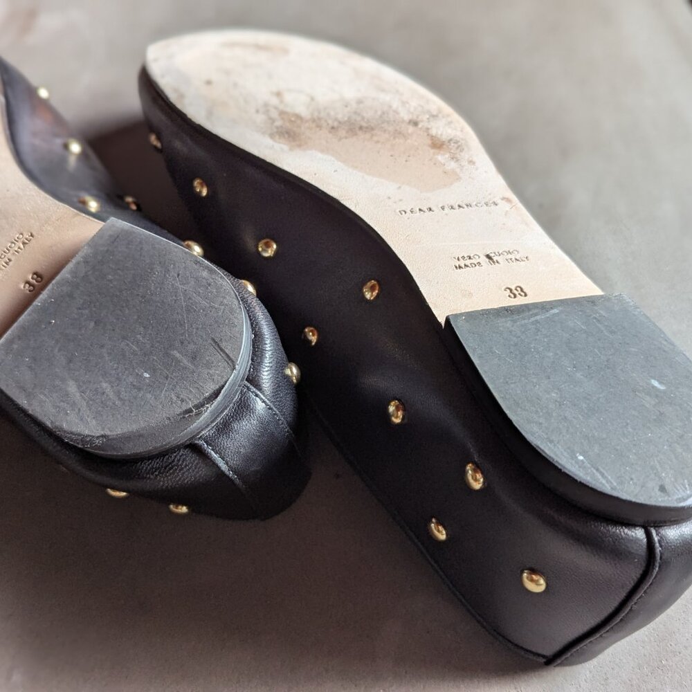 Dear Frances | Black Leather Bala Gold Studs Ballerina Flats | 38 - Picture 13 of 16